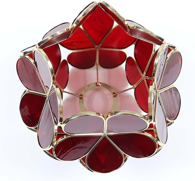 Bieye Tiffany Style Stained Glass Flower Petal Lampshade (Deep Red, 8" Cherry Blossom)