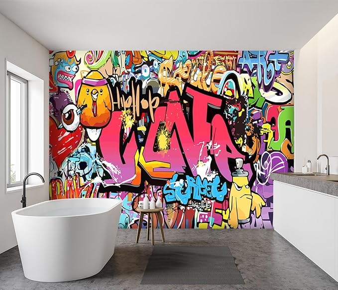 -Street Art Graffiti Wallpaper Fabric Wallpaper Living Room Bedroom Bathroom Boys Girls Children's Room Abstract Large Wall Mural- 91"x65"（ not Peel and Stick）