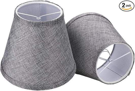 ALUCSET Double Mesh Small Lamp Shade Clip On Bulb Set of 2 for Candelabra Bulbs, Barrel Fabric Lampshade for Table Chandelier Wall Lamp 4x7x6 Inch, 2 PCS Pack (Grey)
