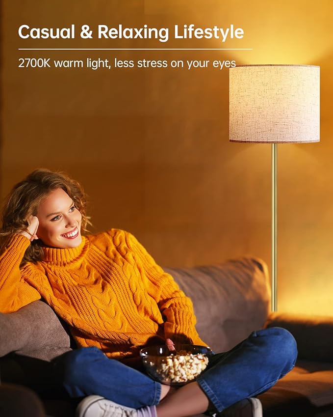 Floor Lamp Gold, Small Standing Lamp, 58" Tall Lamps with Beige Lampshade, Simple Pole Lamp for Bedroom, On/Off Footswitch, Gold Lamps for Living Room/Office/Boho,Christmas Gift for Kids(No Bulb)