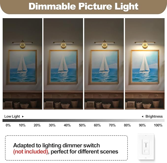 Antique Bronze Picture Light for Wall,Dimmable Painting Light,16 Inch Hardwired Picture Frame Lights,9W 3000K Warm White,Art Lighting Display Lamps,Rotatable Full Metal Gallery Light