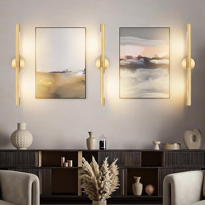 24” Brass Picture Lights, 3000K&6000K Modern Vanity Light, 360° Rotatable Wall Sconces Lampshade, Hardwired Art Light Over Picture Frame for Living Room, Bookcase, Artwork, Brass