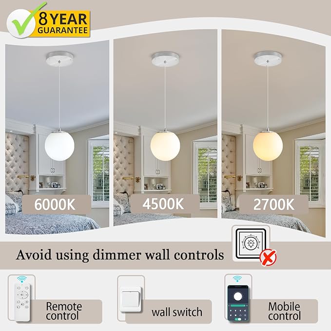 1-Light Modern Globe Pendant Light Fixtures Silver Chandelier with White Globe Glass Dimmable Ceiling Light Glass Pendant Light for Kitchen Island, Dining Room, Living Room, Entry Hallway