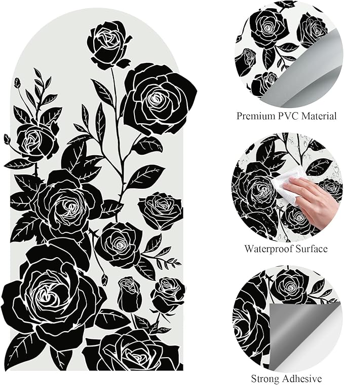 Large Arch Wall Decal Peel and Stick Black Rose Floral Accent Wall Stickers Self-Adhesive Modern Boho Floral Decal Vinyl Arch Wall Art for Headboard Living Room Bedroom Door Decor 63x 34.6IN