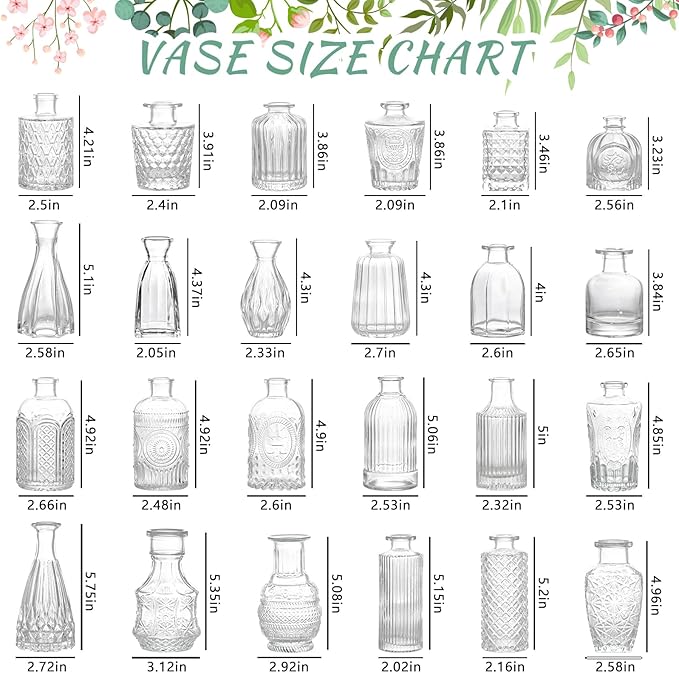 24pcs Glass Bud Vase Set, Small Clear Flower Vases for Centerpieces in Bulk, Mini Vintage Vase for Wedding, Home,Table Decoration