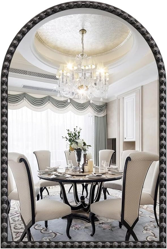 Arched Mirror for Wall, 22"x30" Black Arch Bathroom Vanity Mirror, Metal Floral Frame Decorative Arch Wall Mirror, Matte Black Arched Mirror for Washroom, Bedroom, Entryway, Living Room