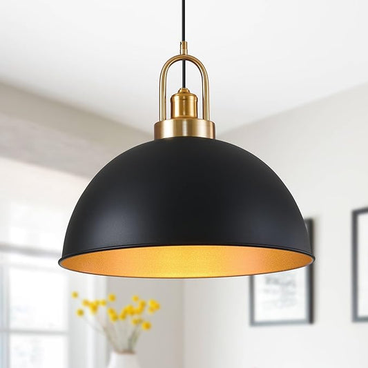 Industrial Black Large Pendant Light 15.74" Matte Finish Metal Light Fixture Farmhouse Hanging Light for Kitchen Island Dining Room Hallway