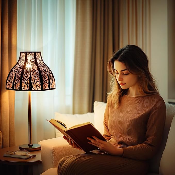 Etched Forest Large Metal Lampshade 5.32 X 13 X 9.5 Inch 8-Petal Lotus Shape Fits for Floor Lamp Table Lamp for Living Room Bedroom(Bronze Gold), Spider Fitter Lamp Shade