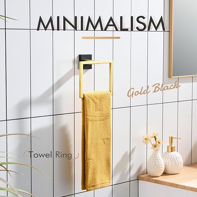 KOKOSIRI Towel Ring Holder Bathroom Lavatory Hand Towel Rack Wall Mounted Bathroom Hardware T-304 Stainless Steel Matte Black and Gold, B3004GDK