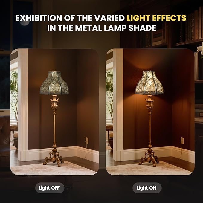 Exquisite Eight-Petal Lotus Metal Cover with Etched Chrysanthemum Pattern in Antique Bronze and Gold Finish for Table Lamp Floor Lamp Fits Living Room Bedroom ALUCSET Metal Lamp Shade