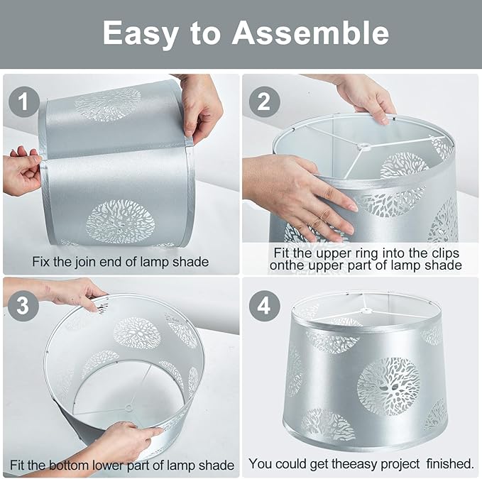 Lamp Shades Set of 2 Replacement, Drum Lampshades, Lampshade 10 Inches Lampshades for Table Lamp, Floor Lamp, Pendant Light, Lamp Shade Harp Holder Included