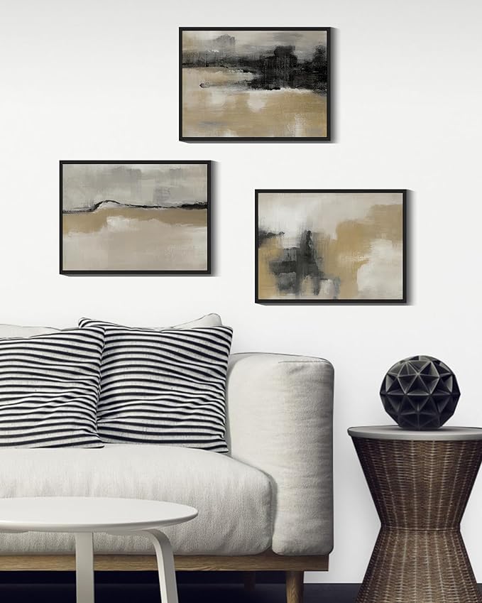 KUVIOKE Black Abstract Framed Wall Art Neutral Graffiti Pastel Minimalist Wall Decor Modern Art Painting for Bedroom Living Room 11x14in (Black Framed)