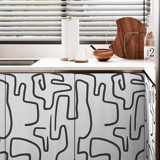 Ismoon 17.3"X590" Unique Black and White Peel and Stick Wallpaper Scribbles Wallpaper Modern Abstract Contact Paper Removable Self-Adhesive Wall Paper for Home Decoration Vinyl Film Roll