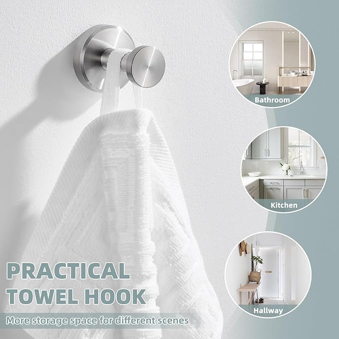APLusee Brushed Nickel Towel Hook, 304 Stainless Steel Robe Hook for Bathroom, Heavy Duty Hand Towel Hanger Wall Mounted