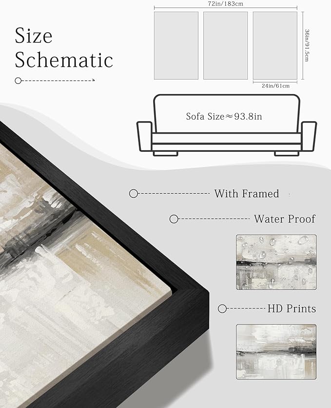 KUVIOKE Abstract Gray Framed Wall Art Neutral Brown Artwork Painting Morden Minimalist Wall Decor Rustic Home Decor 24x36in (Black Framed)