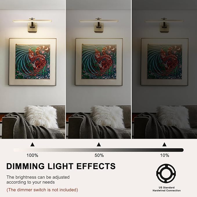 LED Modern Dimmable Picture Lights for Wall 15.75 Inch Hard-Wired Picture Frame Lights for Paintings Gallery Light with Adjustable Swing Arm Display Lights for Artwork, 7W, Warm White Antique Bronze