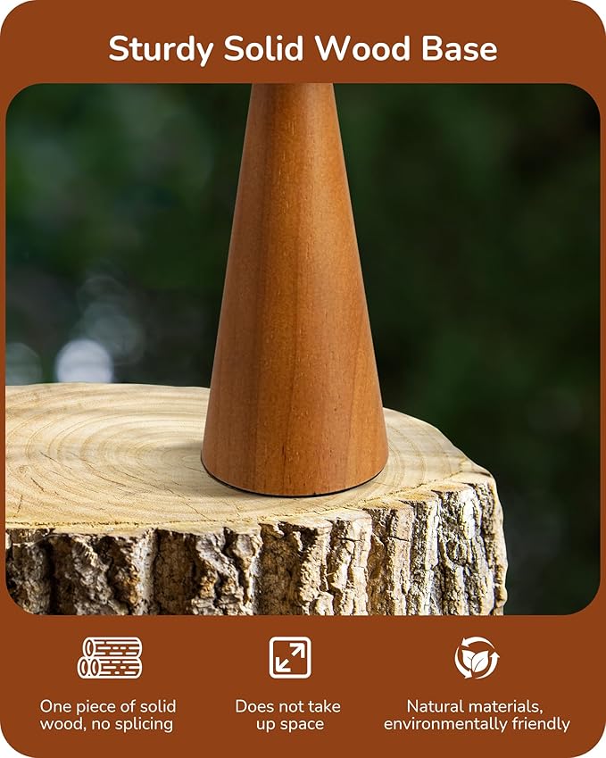 EDISHINE 13.58" Small Table Lamp, Wooden Bedside Lamp with Beige Linen Lampshade, Space-Saving Nightstand Lamp for Nursery Kids Room Bedroom Living Room, E26, ON-Off Button, Dark Rosewood Base