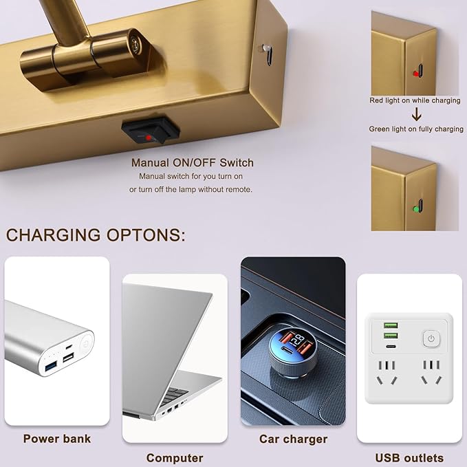 Picture Light with Remote 3 Colors Wireless Art Lights for Paintings,Rotatable Wall Sconce Rechargeable Battery Powered Painting Light,Dimmable Light Over Picture Frame for Gallery,Brass 11.6 inch