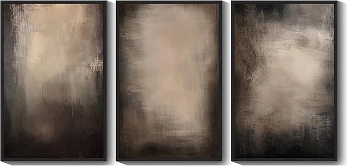 KUVIOKE Abstract Framed Wall Art Set Earthy in Deep Brown and Beige Tones Modern Art Decorative Home Decor 24x36in (Black Framed)