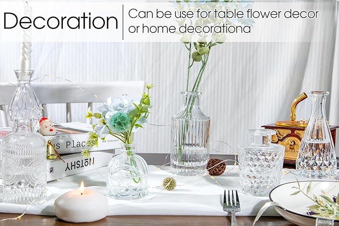 Glass Bud Vases Set of 12, Small Vases for Centerpieces, Vintage Mini Vases for Wedding Decor, Clear Glass Bud Vase in Bulk, Office and Home Table Flower Décor