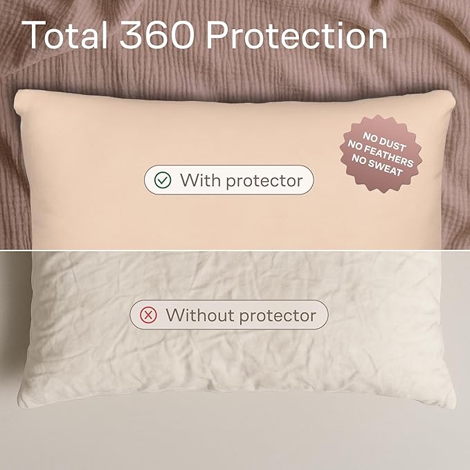 Ultra Soft Pillow Protectors with Zipper Standard Size - Set of 4 Breathable Pillow Covers - 100% Protection Against Stains, Dust & Dirt - Machine Washable (Beige)