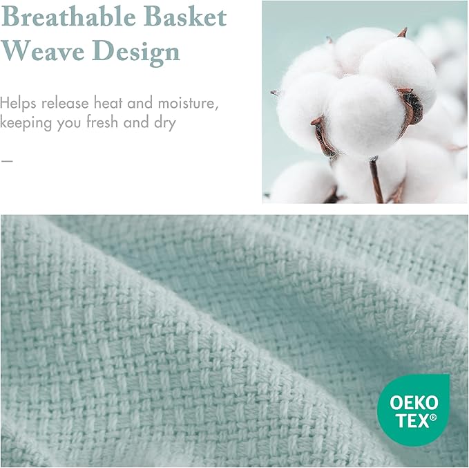 Madison Park Freshspun Basketweave Luxury Cotton Blanket Blue 108x90" King Size Basketweave Premium Soft Cozy 100% Cotton For Bed, Couch or Sofa