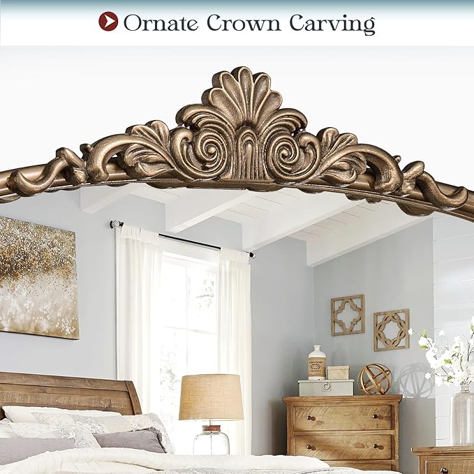 40" x 32" Antique Gold Arched Mirror for Wall, Vintage Brass Bathroom Mirror with Metal Frame, Bronze Ornate Gold Vanity Mirror for Entryway, Mantel, Powder Room