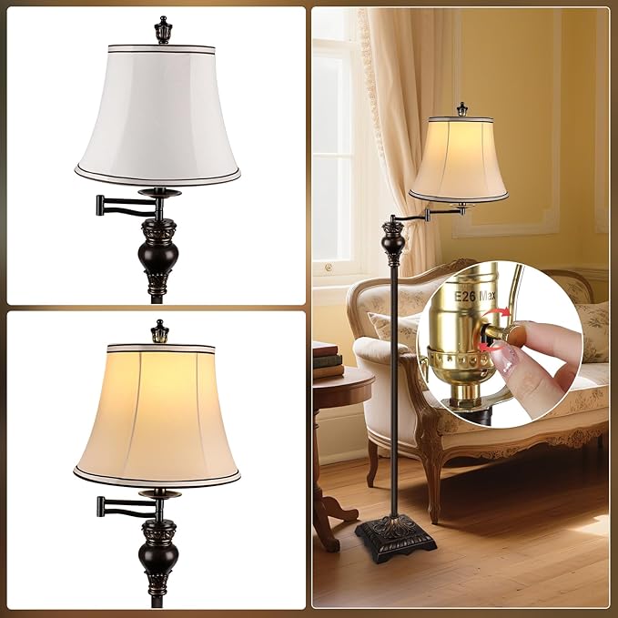 PARTPHONER Vintage Floor Lamps for Living Room,Traditional 350° Adjustable Swing Arm Farmhouse Floor Lamp for Bedroom, Rustic Standing Lamp Pole Lamps for Reading, Home Décor and Office, Brown