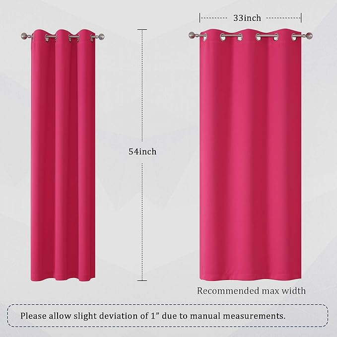 DUALIFE Pink Curtains 54 Inch Length for Kids Room Thermal Insulated Hot Pink Blackout Curtains for Baby Nursery Small Short Window Drape Grommet 38x54 Inches Long Raspberry Sorbet