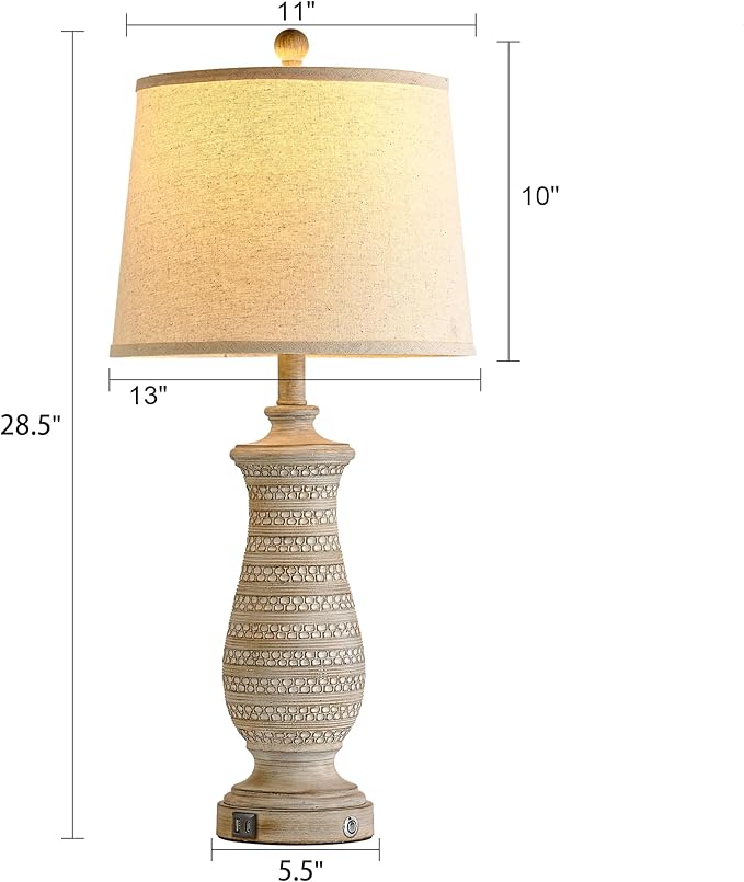 Farmhouse Table Lamps for Living Room Set of 2, Touch Lamps for Nightstand with Dual USB Charging Port, Bedside Table Lamp for Bedroom, 2 Bulb Included