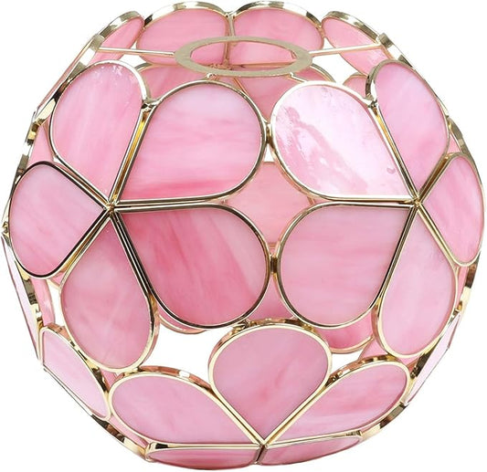 Bieye Tiffany Style Stained Glass Flower Petal Lampshade (Pink, 8" Hydrangea)