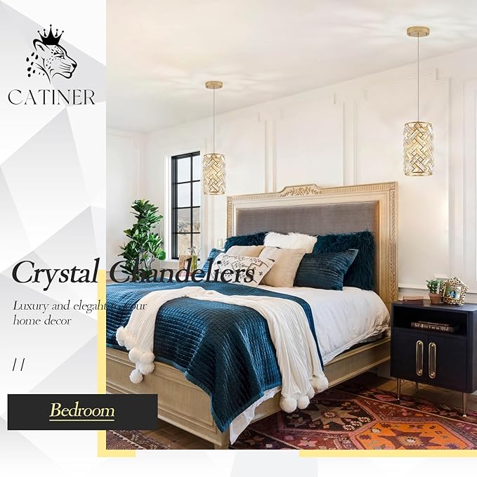 1-Light Gold Crystal Pendant Light, Mini Ceiling Hanging Light Fixture with K9 Prisms for Kitchen Island, Bathroom, Bedroom, or Bar