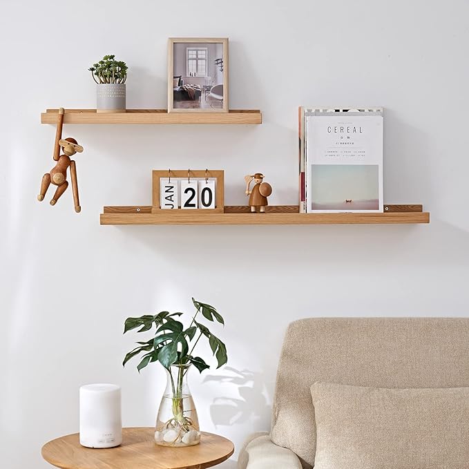24 Inch Floating Shelves Wall Mounted, Rustic Wall Shelves for Decor and Storage, Natural Solid Oak Wood Shelf, Picture Ledge for Bedroom/Bathroom/Living Room/Kitchen, Natural Color, 24*4*1.5 (1 Pack)