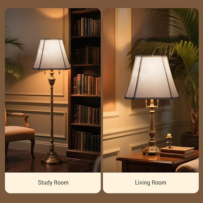 Lampshade Medium Lamp Shade 8" Top x 14" Bottom x 11" High (Spider) Natural Linen White Lamp Shades for Floor Lamp Bedside Lamp & Table Lamp Lampshades Replacement Hand Crafted Easy Assembly Required