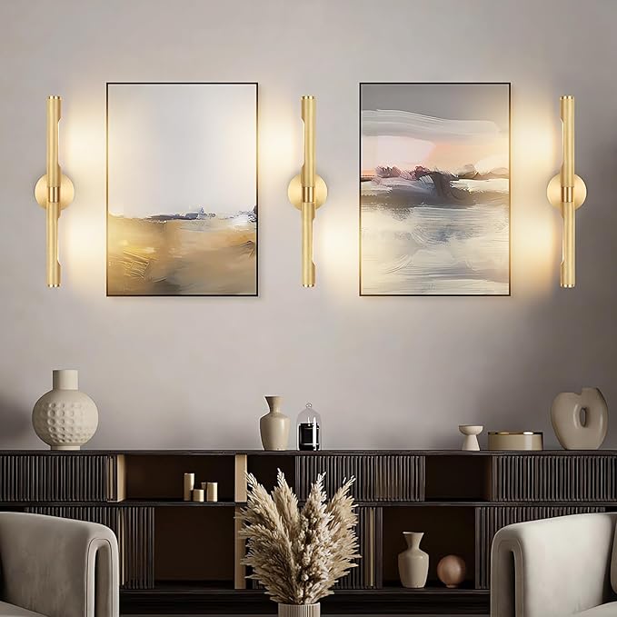 19” Brass Picture Lights, 3000K&6000K Modern Vanity Light, 360° Rotatable Wall Sconces Lampshade, Hardwired Art Light Over Picture Frame for Living Room, Bookcase, Artwork, Brass