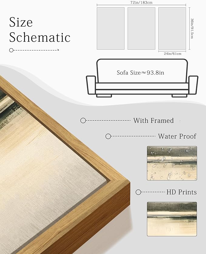 KUVIOKE Watercolor Abstract Mountain Lake Framed Wall Art Brown Landscape Nature Wilderness Painting Nordic Neutral Tan Illustration Decorative Home Decor 24x36in (Natural Framed)