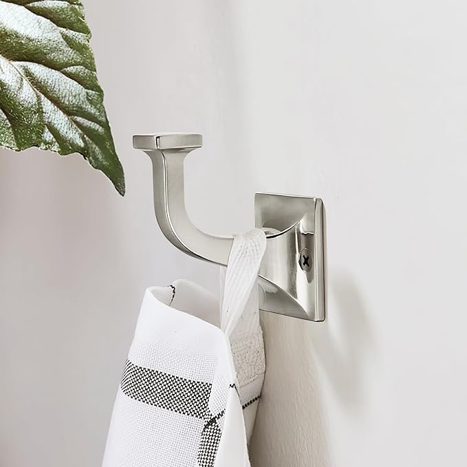 SAILING 5 Pack Coat Hooks - Brushed Nickel Robe Hooks Decorative Wall Hooks for Bathroom Bedroom Kitchen Towel Robe Clothes Cabinet Closet Bathroom Hardware