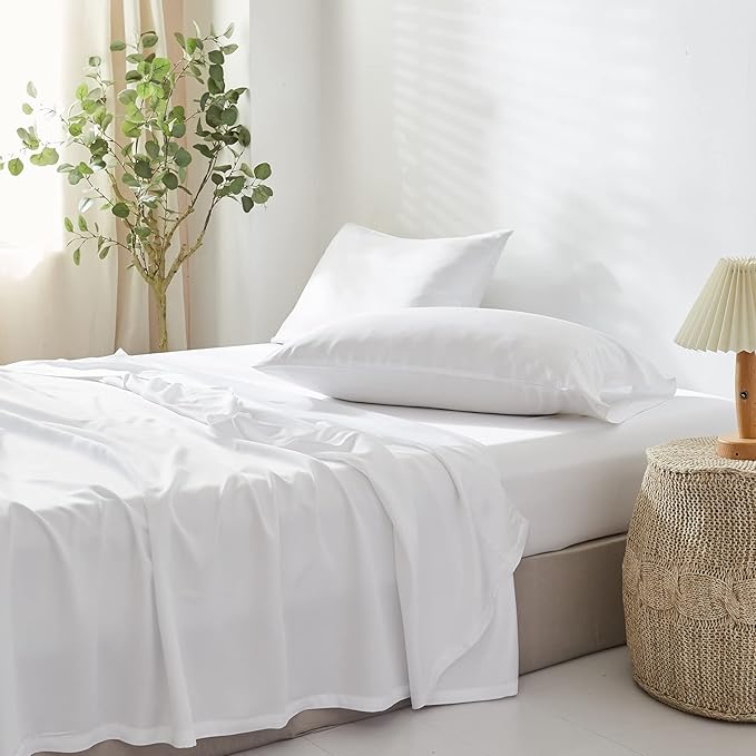 Simple&Opulence Cooling Pillowcase King Size Set of 2, 100% Viscose from Bamboo Pillow Cover with Envelope Closure, Silky Breathable and Ultra Soft for Summer Hot Sleepers (White, 20''x40'')