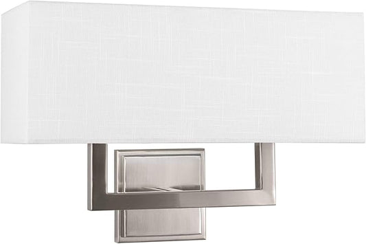 Kira Home Haven 16" 2-Light Modern Wall Sconce/Wall Light + Rectangular White Fabric Shade, Brushed Nickel Finish