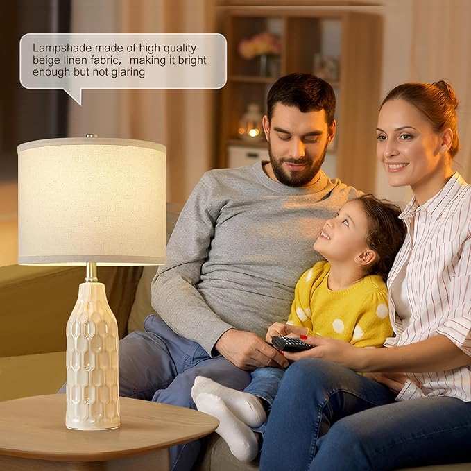 Luvkczc 24.8" Ceramic Table Lamps Set of 2 with 3 Color Temperature & Bulbs Included - Bedside Lamps for Nightstand, Living Room, Bedroom, Home Office Decor