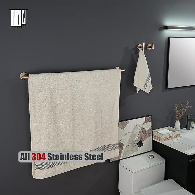 JQK Champagne Bronze Bath Towel Bar, 30 Inch 304 Stainless Steel Thicken 0.8mm Towel Rack Bathroom, Towel Holder Wall Mount, Useable Length 27 Inch, TB110L27-CB