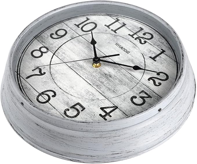 HYLANDA Retro/Vintage 12-Inch Kitchen Decorative Wall Clock, Silent Wall Cocks Battery Operated Non Ticking with Large Numbers Easy to Read for Home Bathroom Office(Grey)