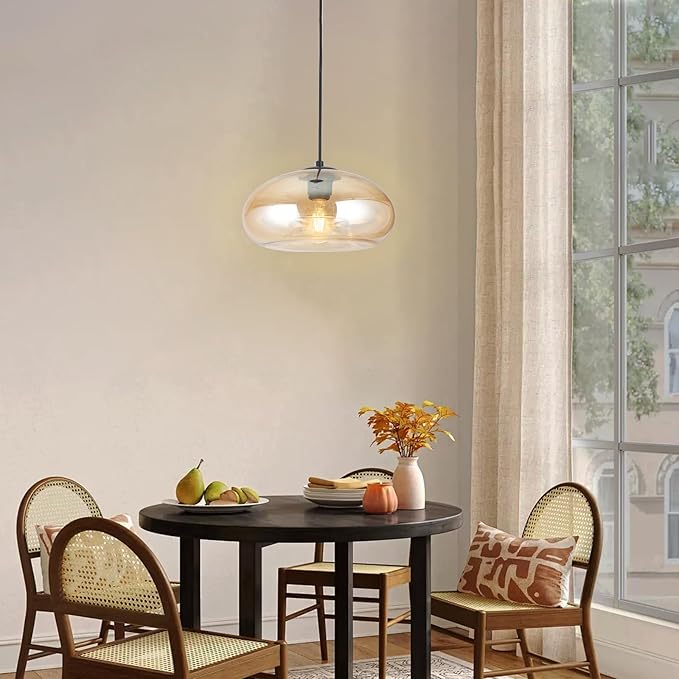 Glass Pendant Lights Kitchen Island Lighting Globe Pendant Light Fixtures IIndustrial Vintage Pendant Lighting for Kitchen Island Bedroom Living Dining Room Light Fixture(Amber)