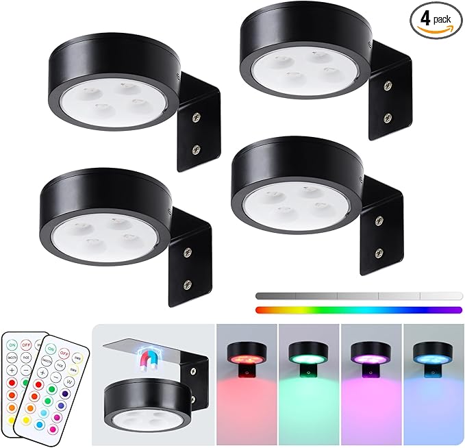 4-Pack Wireless Battery Operated Painting Light with Remote Control,13 Color RGB Magnetic Led Art Display Light for Picture Frame, Dimmable and Timer Painting Light, Wall Decor Black display light