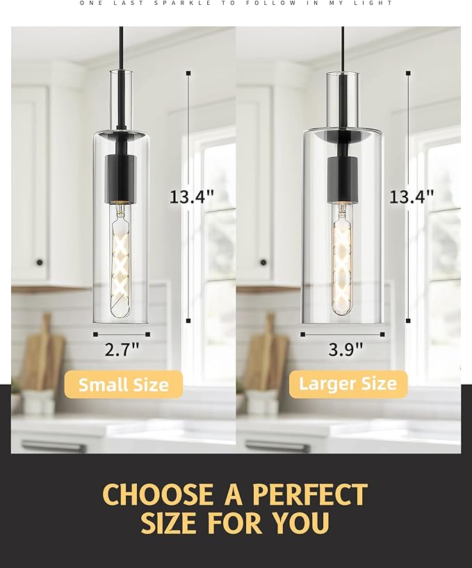 AUTELO Black Pendant Lights, 1-Light Pendant Lights Kitchen Island, Modern Hanging Lights in Black Metal Finish with Clear Glass, Glass Kitchen Pendant Lighting Over Island, H3875 BK-M