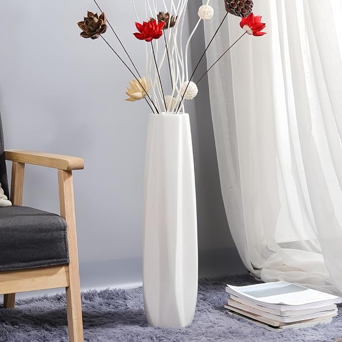 Ceramic Large Floor Vase, GDSZJLJ White 28" Tall Flower Vase Decorative Vases for Living Room Modern Home Decor Office Bedroom Kitchen Wedding House Décor, Gift for Wedding Housewarming