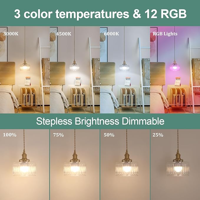 Battery Operated Pendant Light 5000mAh Rechargeable Chandelier with Remote Control Wireless Adjustable Hanging Clear Striped Light for Kitchen Island Dining Room Hallway