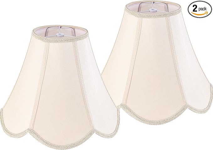 GO&SO 2 Pcs Barrel Lamp Shades Yellowish Beige Lamp Shade 6x13x10.6"(Spider) Bell Lamp Shade for Floor Lamps&Table Lamp,Scalloped Lampshade Modern Petal Edge Braid,Faux Silk Fabric,Easy Assembly