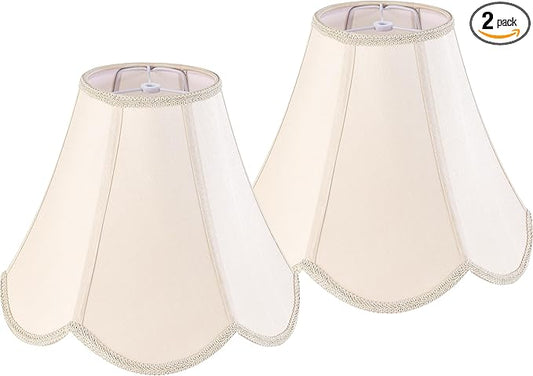 GO&SO 2 Pcs Barrel Lamp Shades Yellowish Beige Lamp Shade 6x13x10.6"(Spider) Bell Lamp Shade for Floor Lamps&Table Lamp,Scalloped Lampshade Modern Petal Edge Braid,Faux Silk Fabric,Easy Assembly