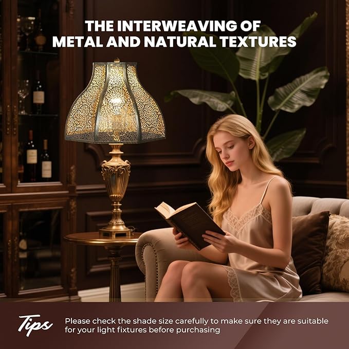 Exquisite Eight-Petal Lotus Metal Cover with Etched Chrysanthemum Pattern in Antique Bronze and Gold Finish for Table Lamp Floor Lamp Fits Living Room Bedroom ALUCSET Metal Lamp Shade